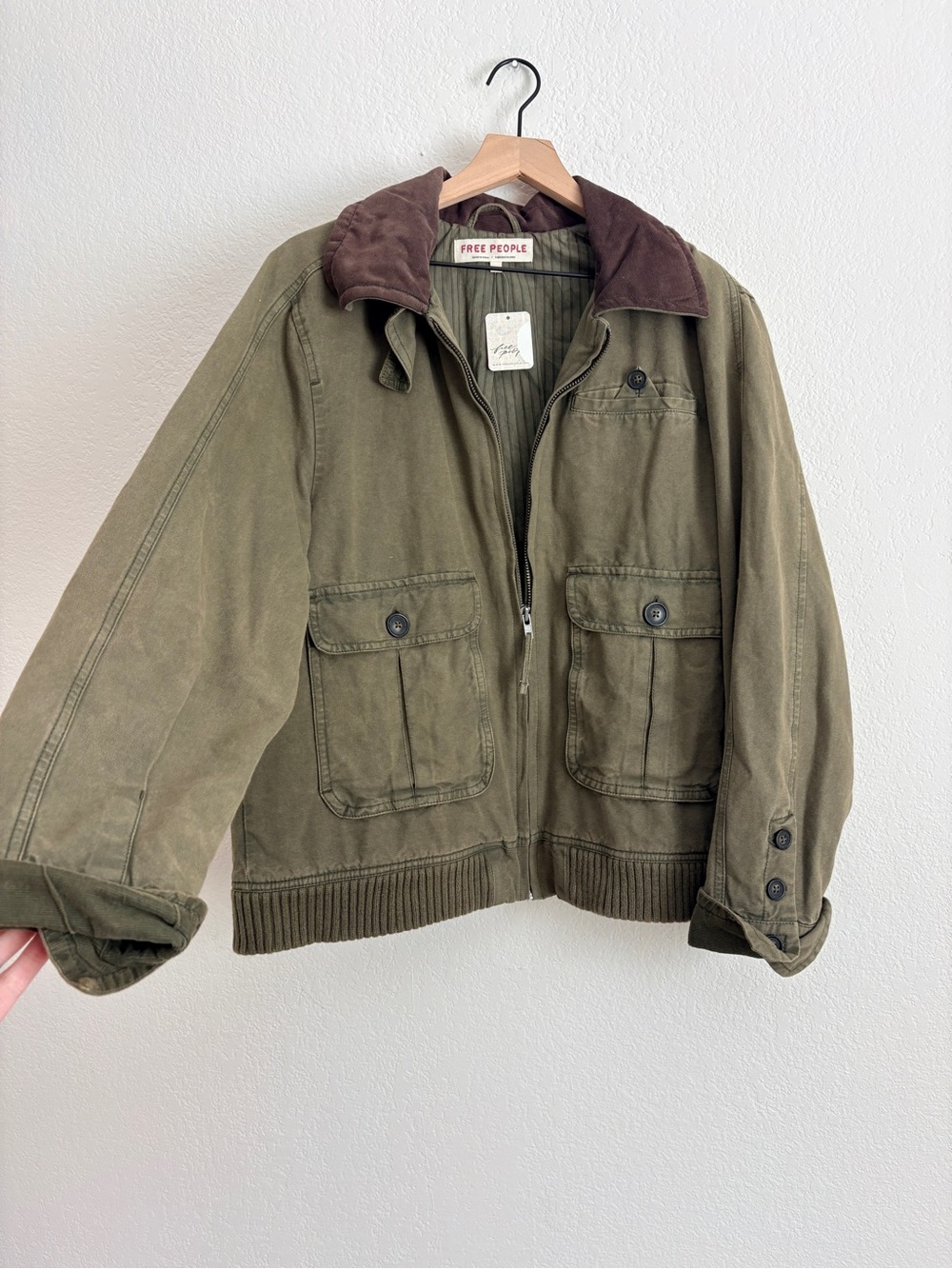 NWT Free People Harley Olive Utility Jacket with Corduroy Collar - Picture 8 of 10